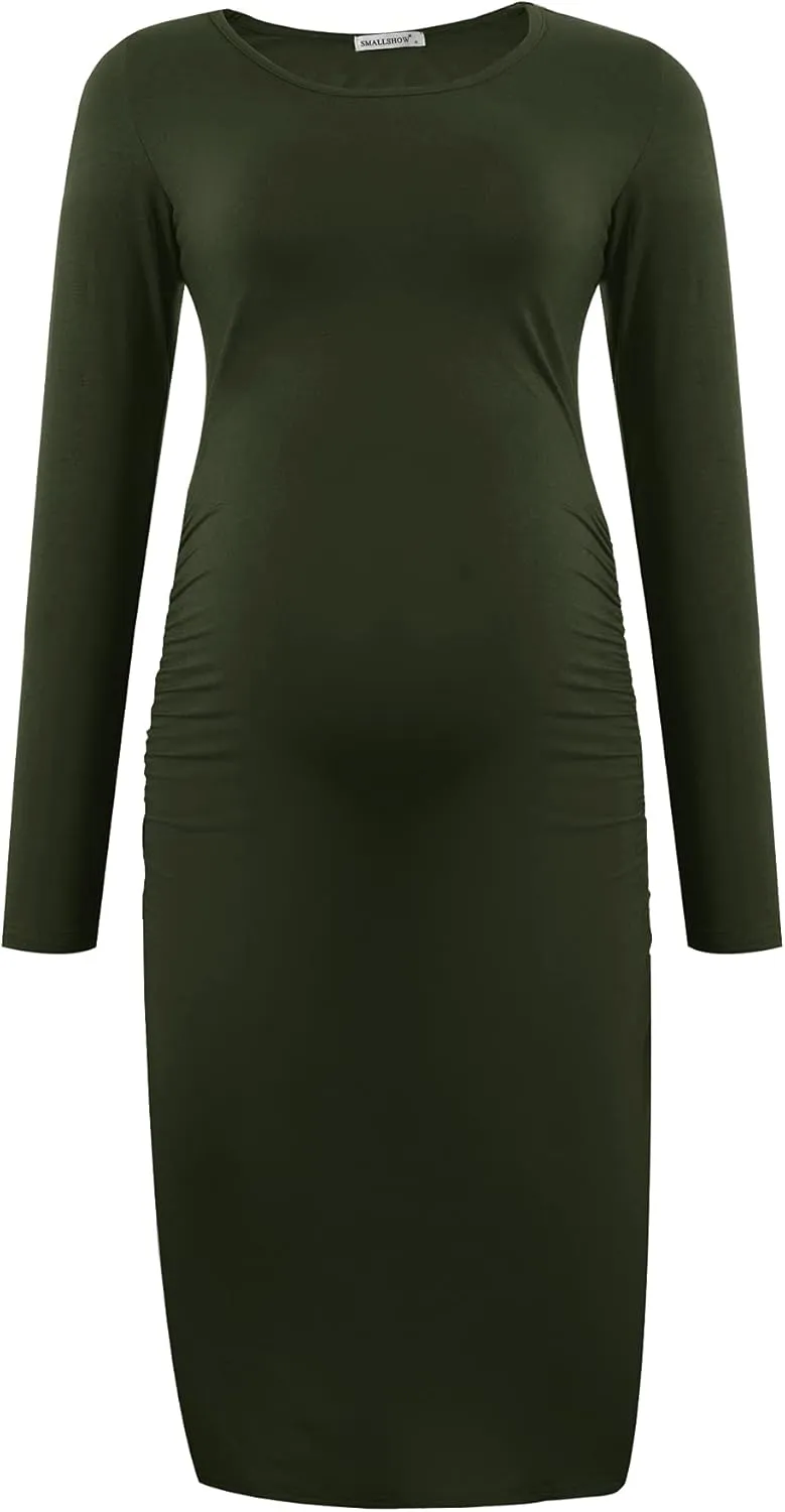 Smallshow Women's Long Sleeve Maternity Dress Ruched Pregnancy Clothes
