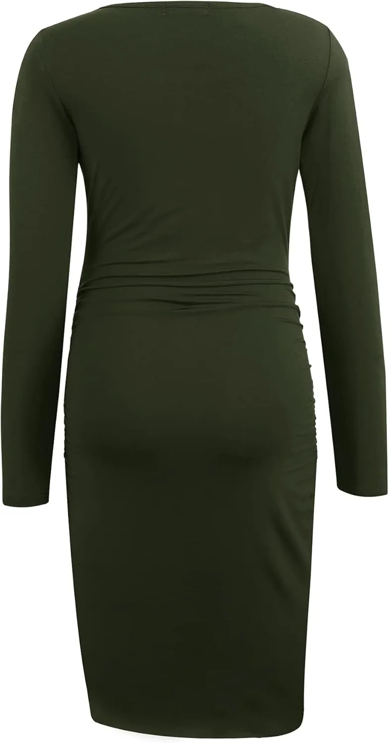 Smallshow Women's Long Sleeve Maternity Dress Ruched Pregnancy Clothes