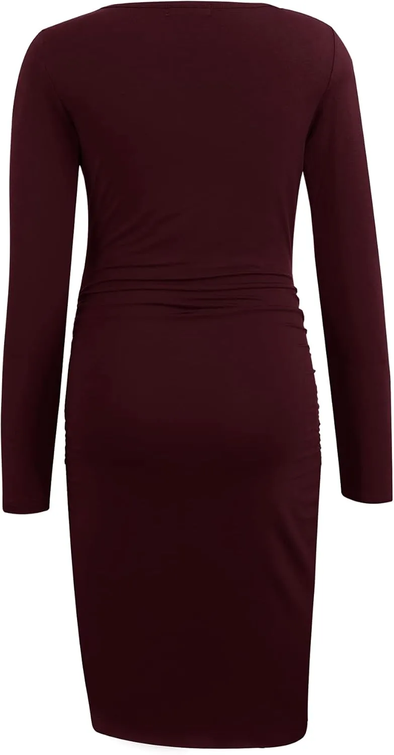 Smallshow Women's Long Sleeve Maternity Dress Ruched Pregnancy Clothes