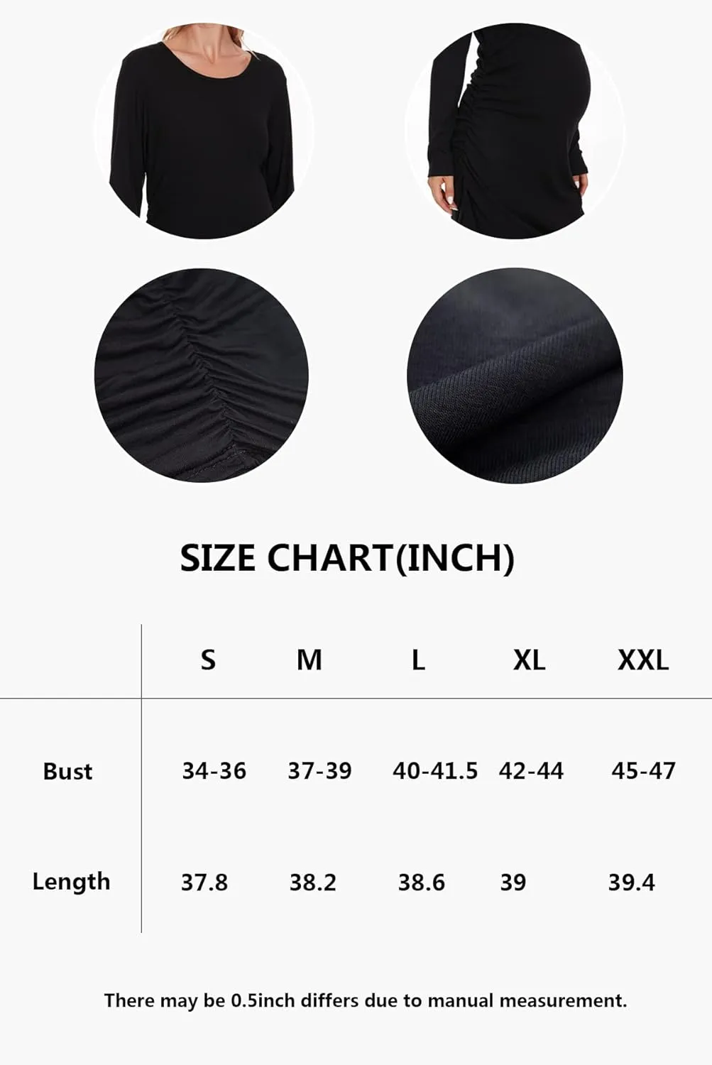 Smallshow Women's Long Sleeve Maternity Dress Ruched Pregnancy Clothes