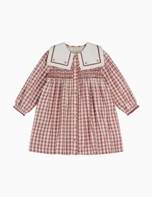 Smocked Sabrina Dress in Apple Butter Seersucker Gingham