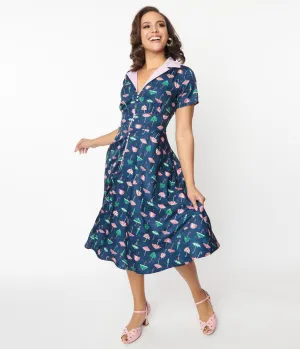 Unique Vintage Purple Umbrella Print Swing Dress