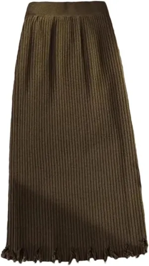 Vsadsau Women's Knitted Mid-Length Pencil Skirt Winter Stretch High Waist A-Line Straight Skirts