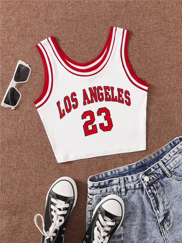 Wenkouban No.23 Basketball Clothes Letter Graphic Tank Top Women Summer Y2K High Street Sleeveless O-Neck Crop Top Streetwear 2023 Vest
