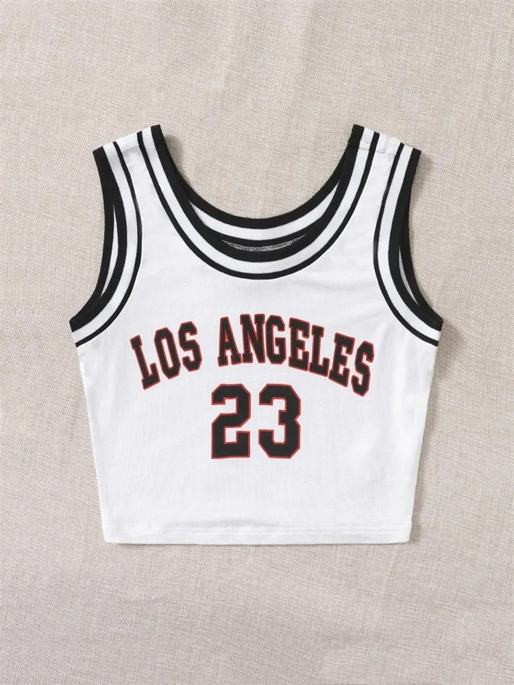 Wenkouban No.23 Basketball Clothes Letter Graphic Tank Top Women Summer Y2K High Street Sleeveless O-Neck Crop Top Streetwear 2023 Vest