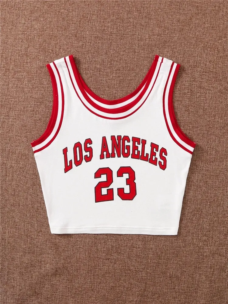 Wenkouban No.23 Basketball Clothes Letter Graphic Tank Top Women Summer Y2K High Street Sleeveless O-Neck Crop Top Streetwear 2023 Vest
