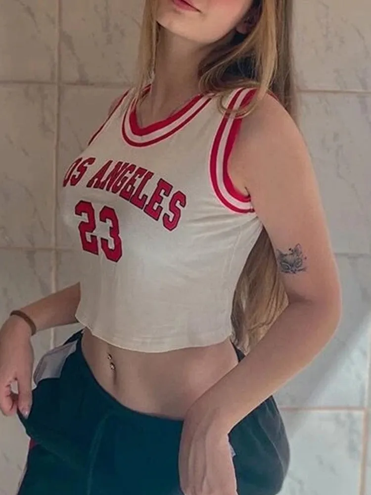 Wenkouban No.23 Basketball Clothes Letter Graphic Tank Top Women Summer Y2K High Street Sleeveless O-Neck Crop Top Streetwear 2023 Vest