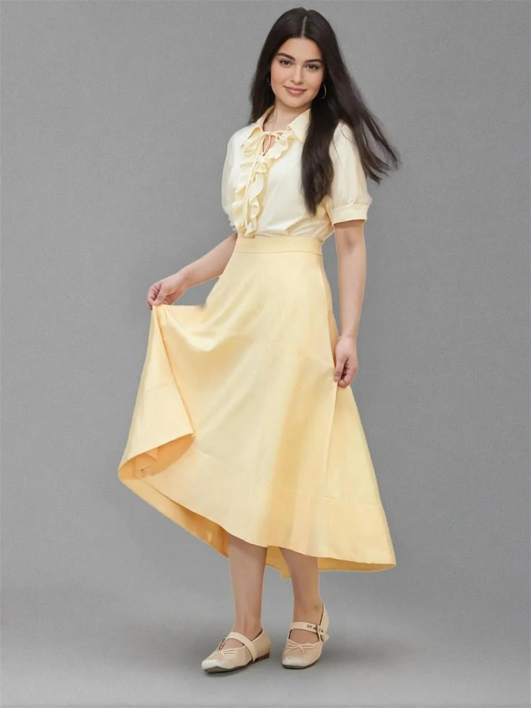 Women French Style Irregular Design Skirt Commuting High Waist Slim A-Line Umbrella Skirt