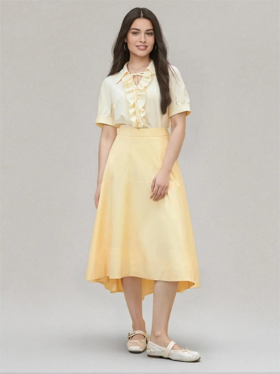 Women French Style Irregular Design Skirt Commuting High Waist Slim A-Line Umbrella Skirt