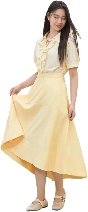 Women French Style Irregular Design Skirt Commuting High Waist Slim A-Line Umbrella Skirt