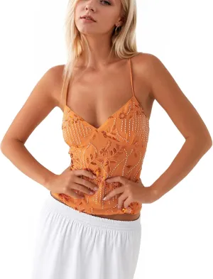 Women Sequin Cami Top Rhinestone Sparkle Sleeveless V Neck Camisole Open Back Summer Crop Top Party Clubwear