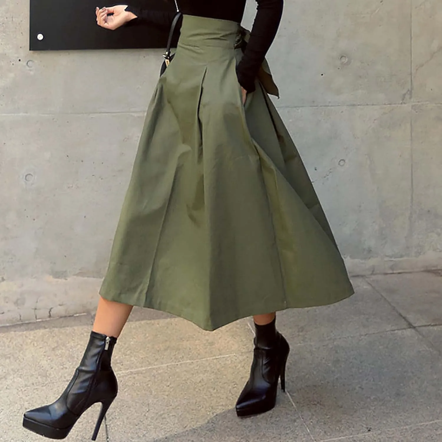 Women's A Line Umbrella Vintage Midi Skirt Bow Skirt Large Skirt Slim Waist Skirt Womens Midi Skirt Plus Size Knee
