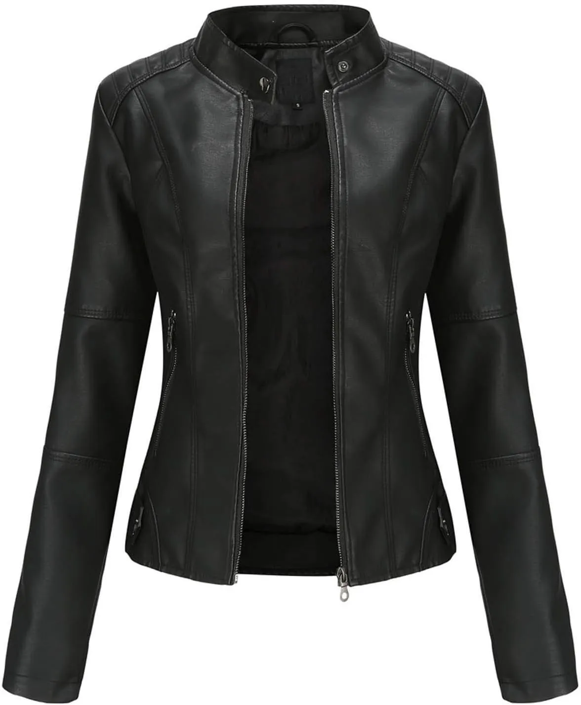 Women'S Faux Leather Motocross Racer Jacket Plus Size Motorcycle Zipper Moto Biker Short Outerwear Coat Bomber Jacket
