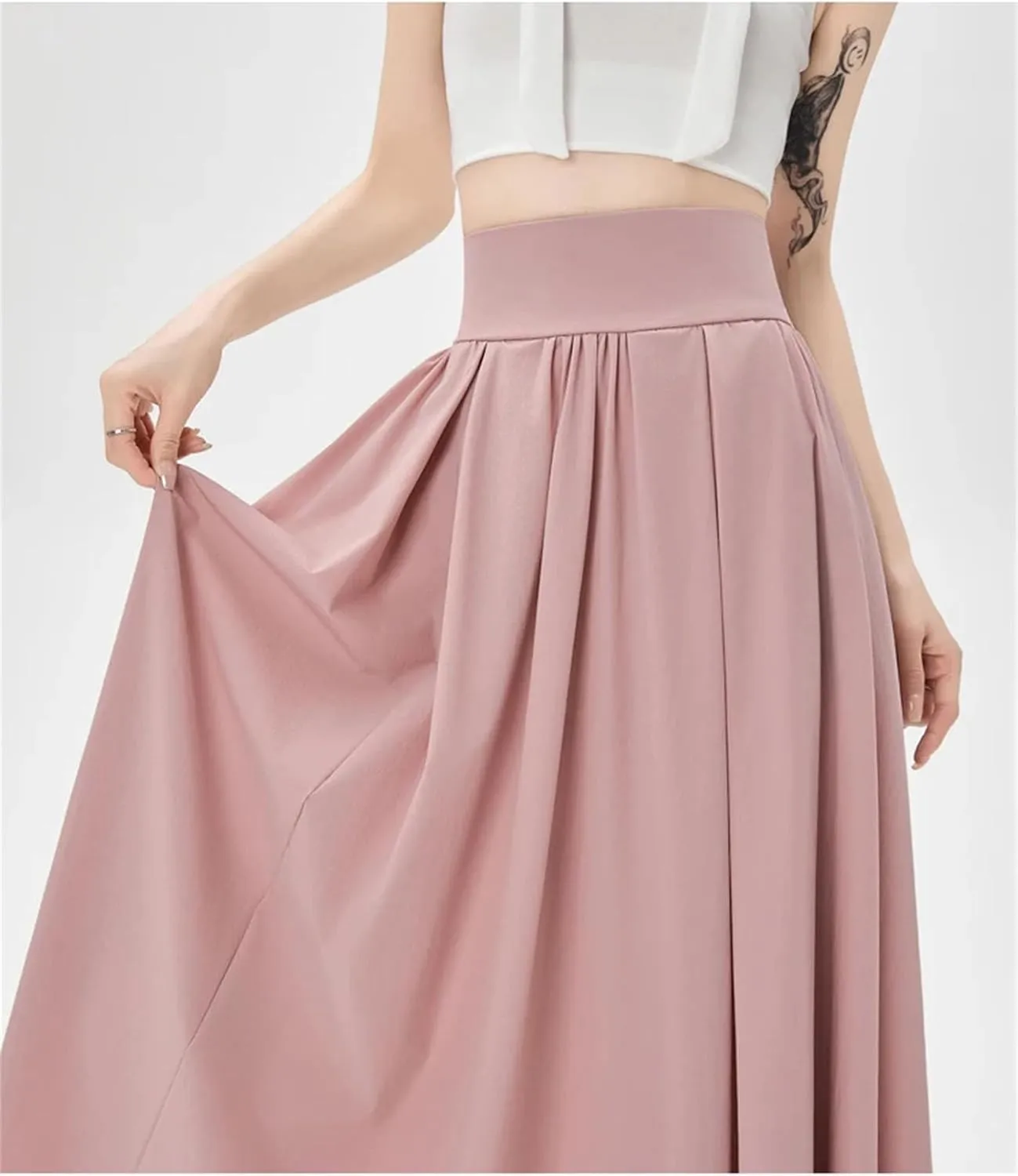 Women's Korean Fashion Maxi Skirt, High Waist Casual Sweet A-Line White/Black/Pink