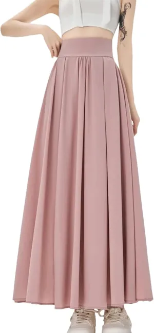 Women's Korean Fashion Maxi Skirt, High Waist Casual Sweet A-Line White/Black/Pink