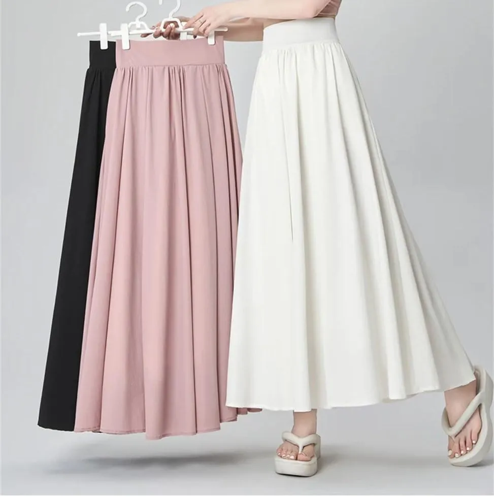 Women's Korean Fashion Maxi Skirt, High Waist Casual Sweet A-Line White/Black/Pink