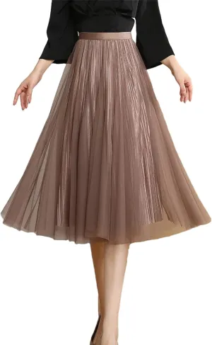 Women's Reversible Mesh Skirt, Shiny Pleated Midi Design