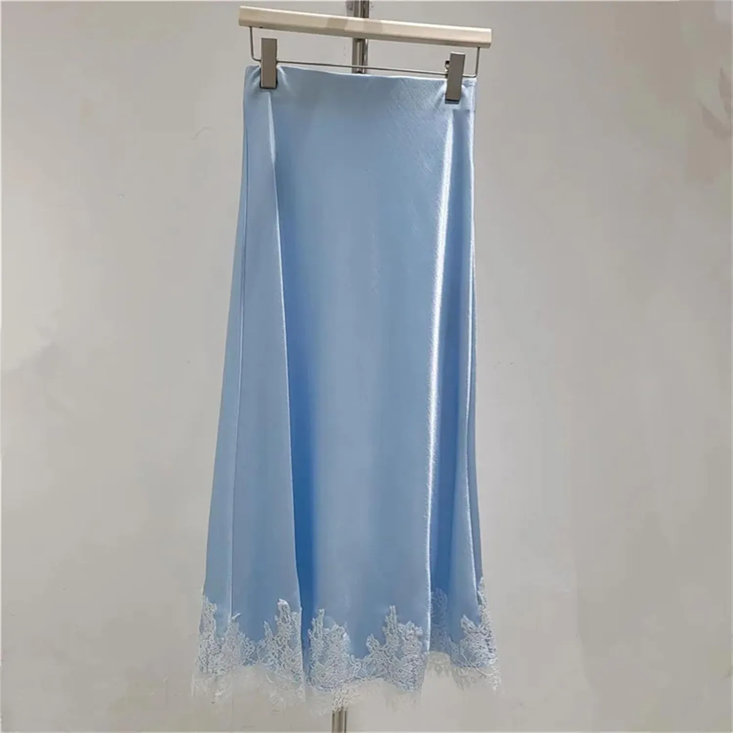 Women's Satin & Lace Skirt, High Waist Elegant A-Line Formal Skirt