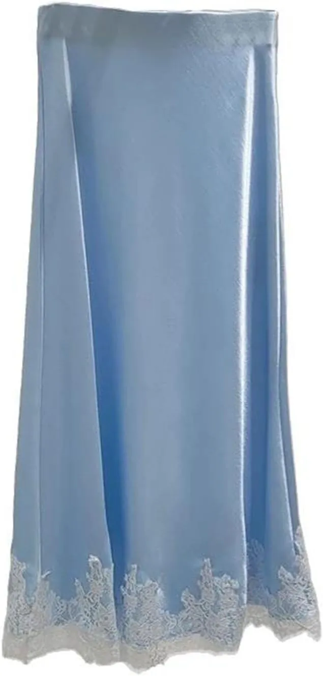 Women's Satin & Lace Skirt, High Waist Elegant A-Line Formal Skirt