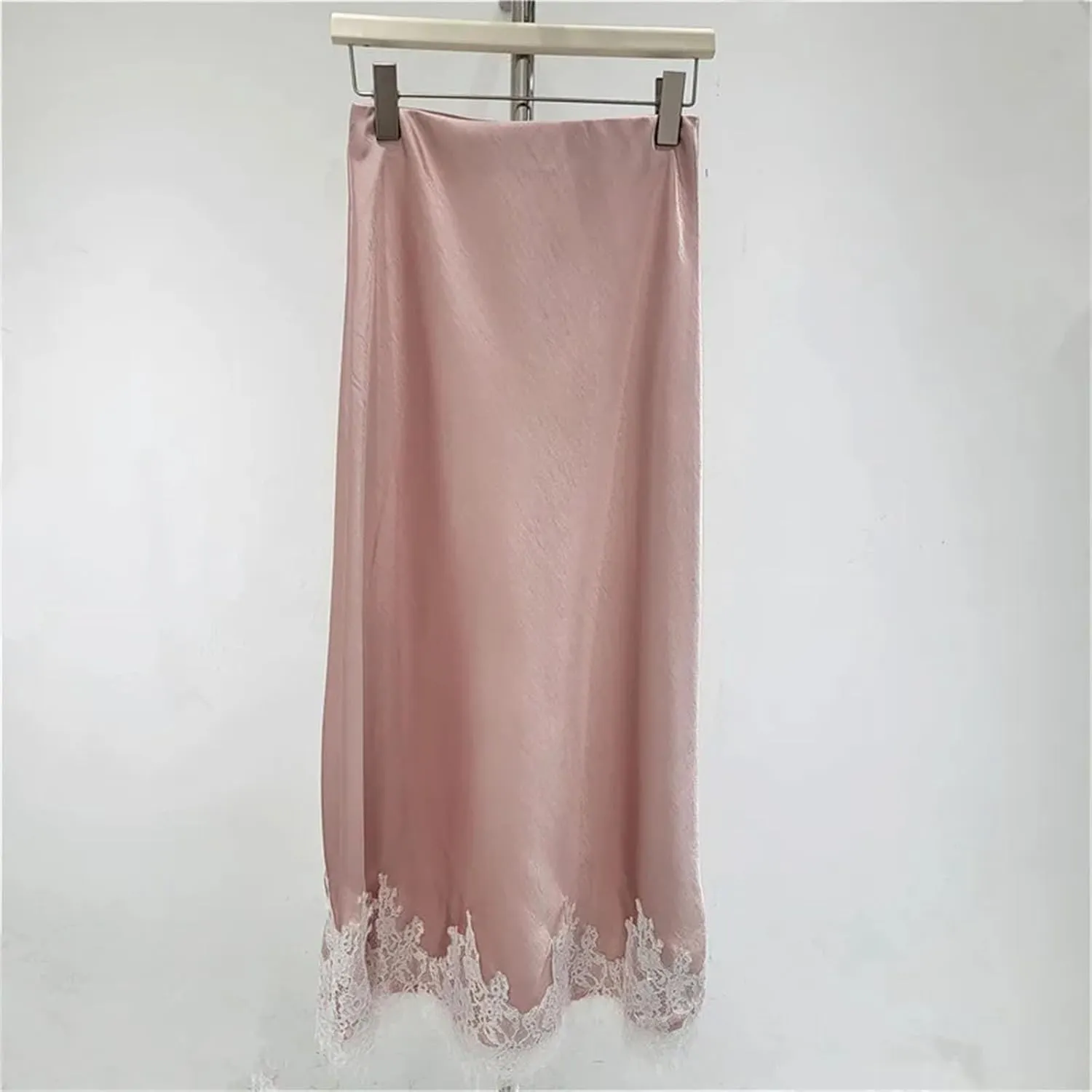 Women's Satin & Lace Skirt, High Waist Elegant A-Line Formal Skirt
