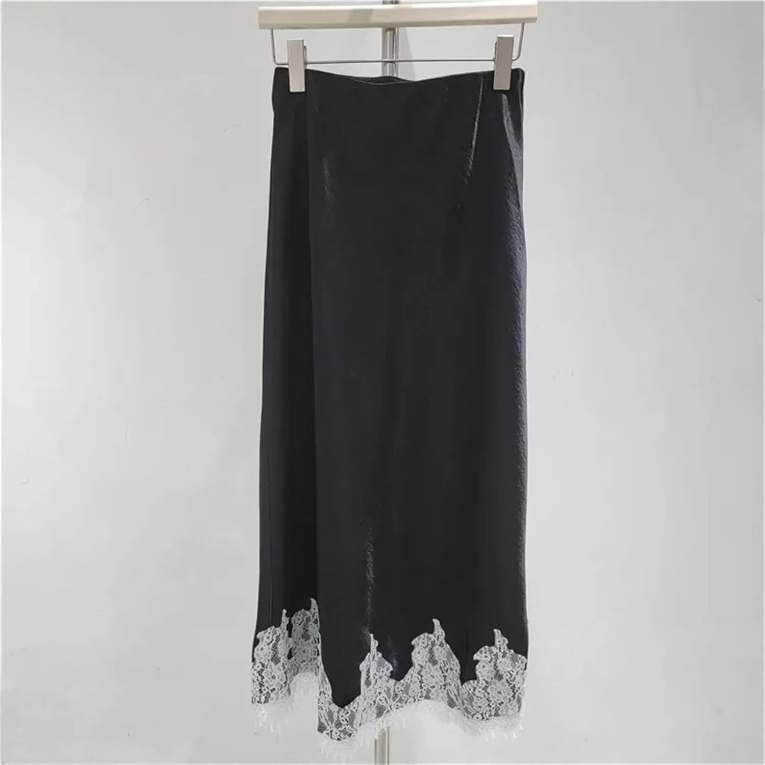 Women's Satin & Lace Skirt, High Waist Elegant A-Line Formal Skirt