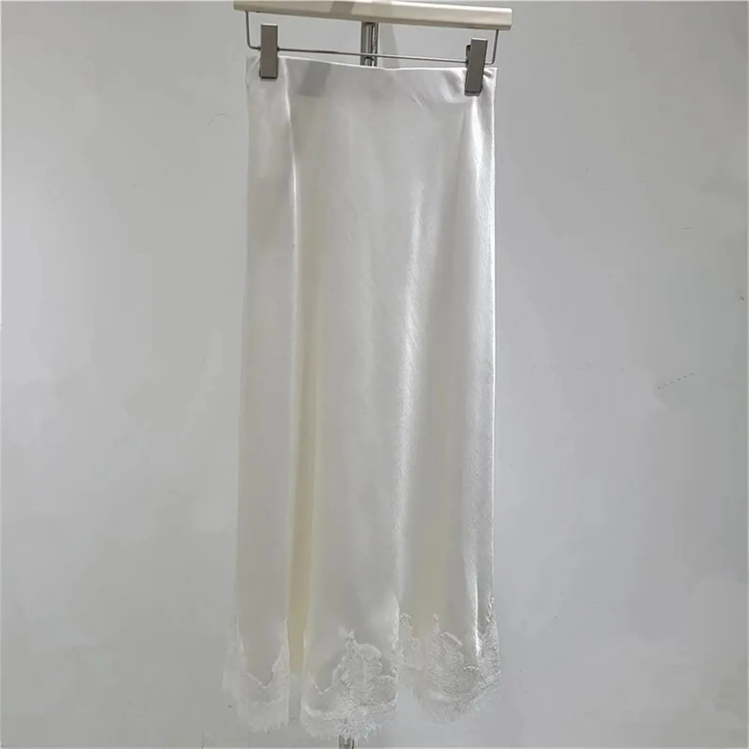 Women's Satin & Lace Skirt, High Waist Elegant A-Line Formal Skirt